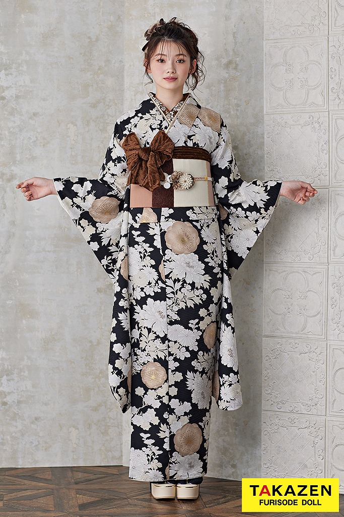 くすみカラーレトロ 黒/ベージュ 梅柄/和柄 大人っぽい 落ち着いた