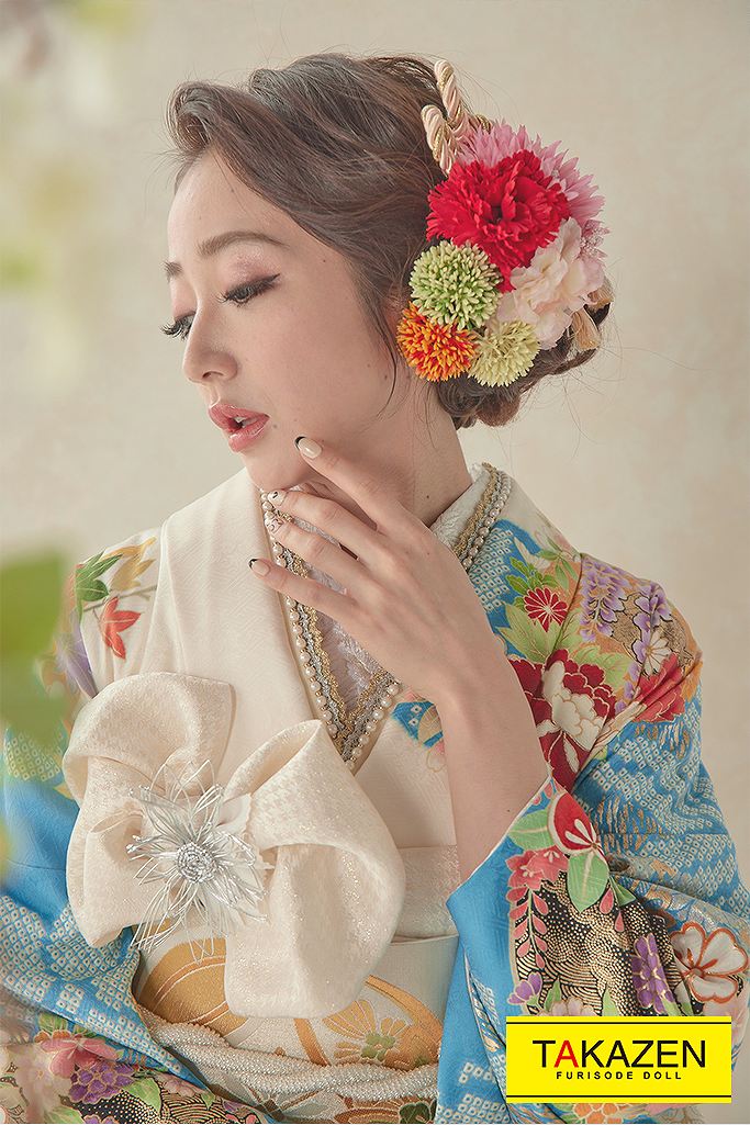 正統派古典 白/水色(ブルー) 牡丹柄/絞り柄 綺麗 上品 大人っぽい古典