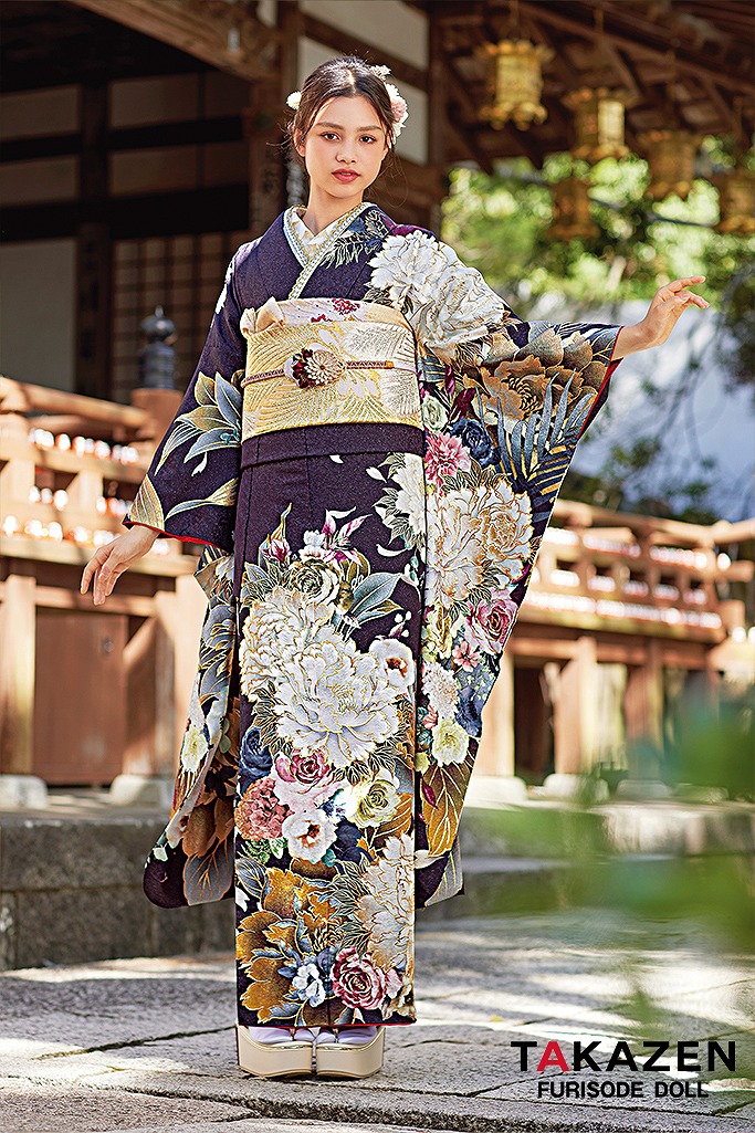 正統派古典 紫 牡丹柄/大柄 假屋崎省吾デザイン 豪華 華やかな振袖