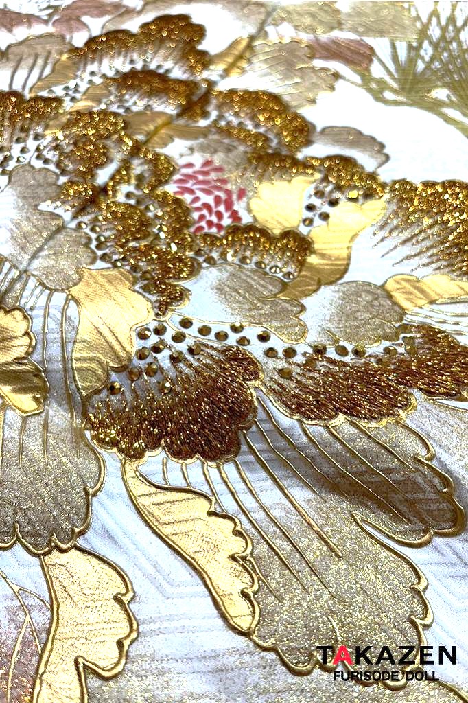 最高級古典柄振袖 関芳/最高級金駒金彩刺繍友禅 白/金/ゴールド 牡丹柄