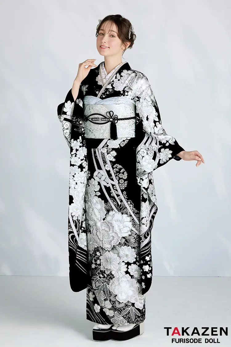 最新作高級古典 黒/白/シルバー 和柄 関芳 最高級金彩刺繍絞り友禅