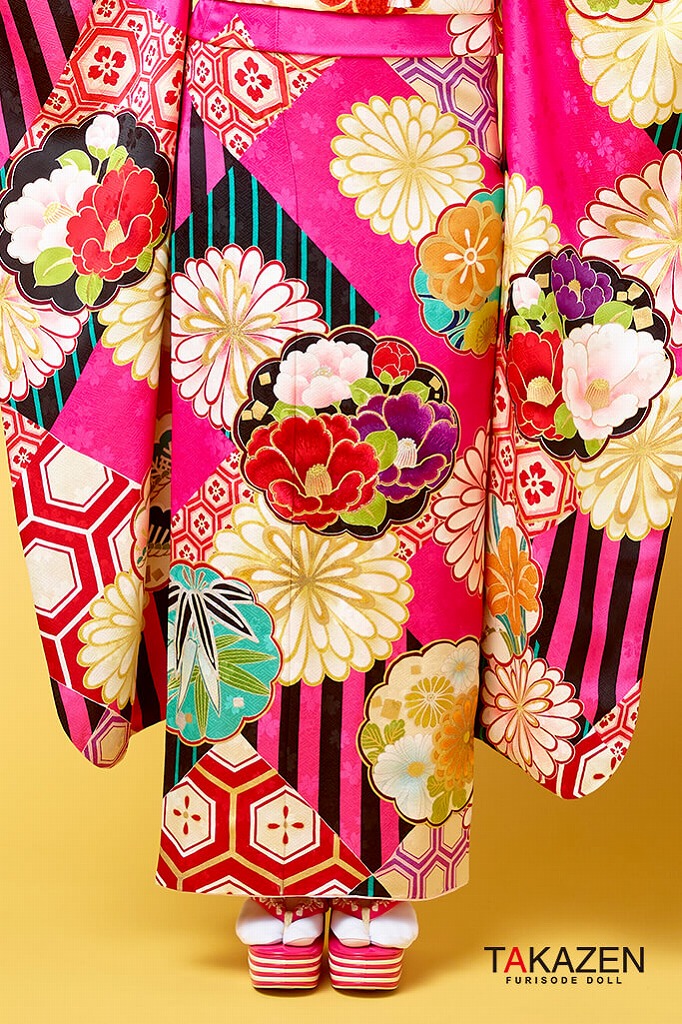 レトロポップ 赤/黒/ピンク 椿柄/菊柄 個性的 かわいい振袖ネット