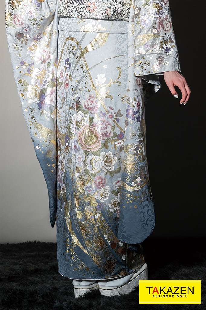 最高級古典 水色(ブルー)/淡い色 バラ柄/柄小さめ 桂由美プレミアム