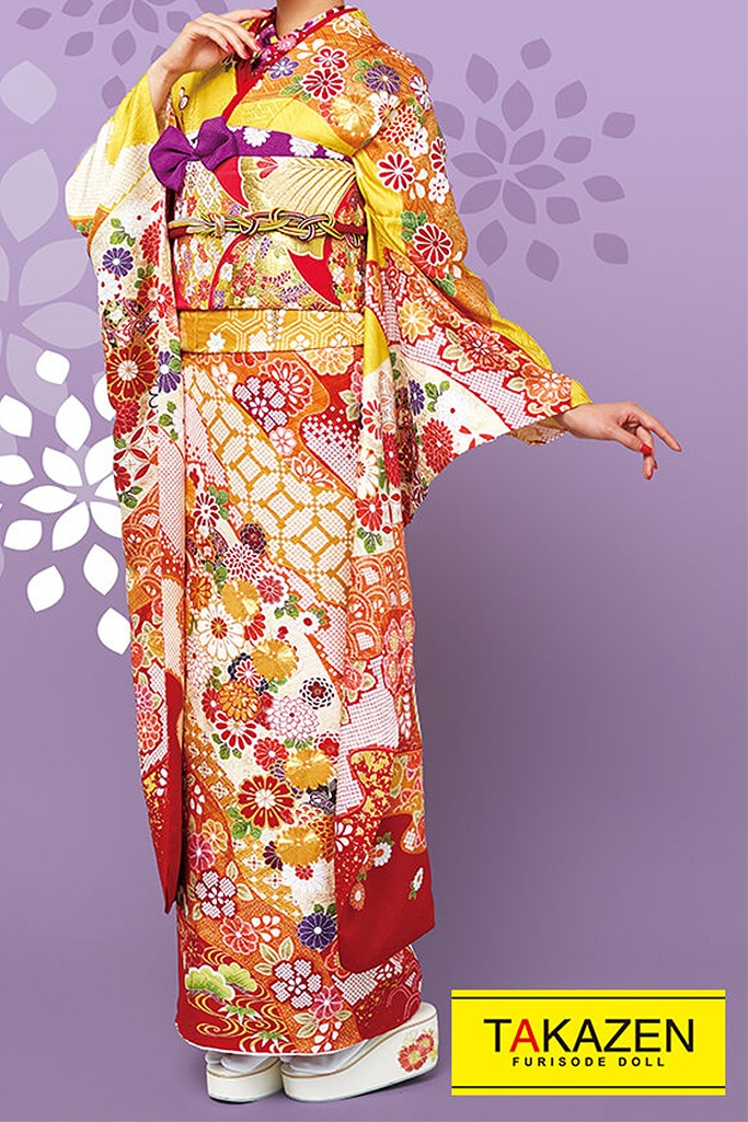正統派古典 黄/赤/からし 菊柄/小花柄 華やか 人と被らない振袖ネット
