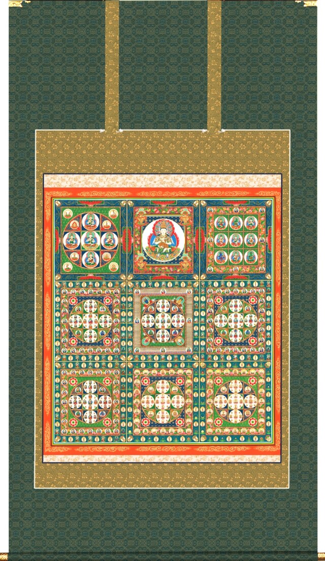 掛け軸 両界曼荼羅 (対幅) 大幅仏画 (複製画・新品) 桐箱・タトウ箱入り