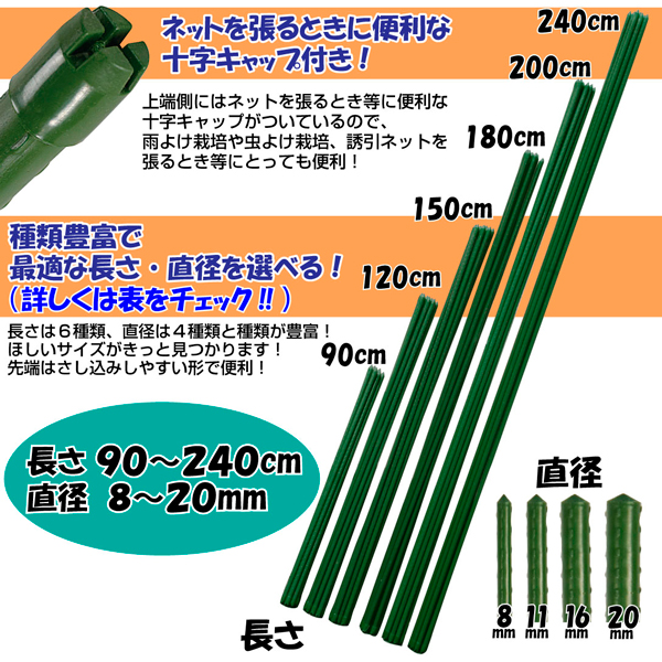 国華園オンラインショップ / 支柱 直径16mm 長さ90～240cm イボ付鋼管