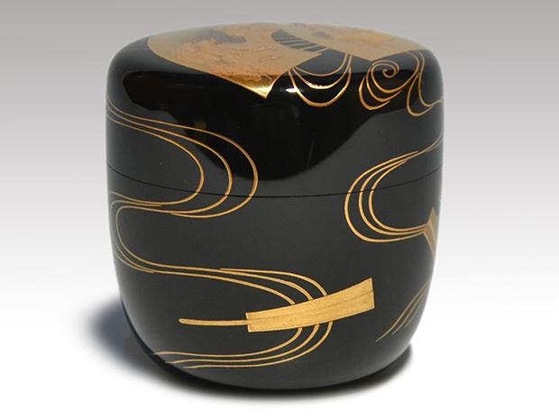 扇面流し蒔絵 大棗 大下升盛(作) 共箱 表千家 而妙斎朱在判、箱書 | 古