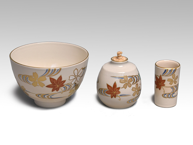 飛騨春慶塗 茶箱一揃い 象牙茶杓 仕覆（正倉院 双鳥華紋）未使用 | 古