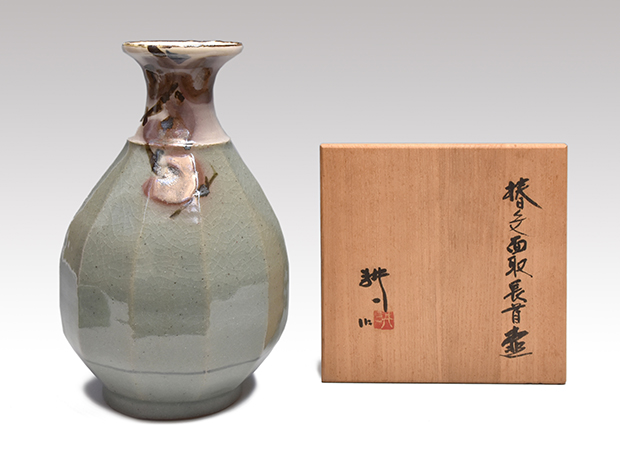 田村耕一（造）椿文面取長首壷 共箱 人間国宝 | 古美術ささき