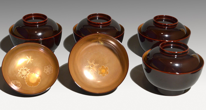 輪島塗 花雪輪蒔絵 煮物椀 5客 共箱 懐石 | 古美術ささき