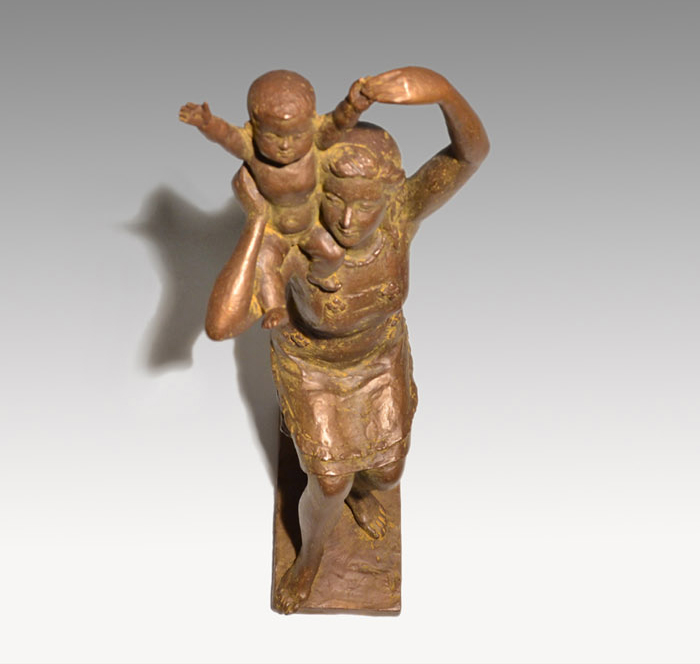 矢野秀徳「母と子」大型ブロンズ作品 共箱 高53cm | 古美術ささき