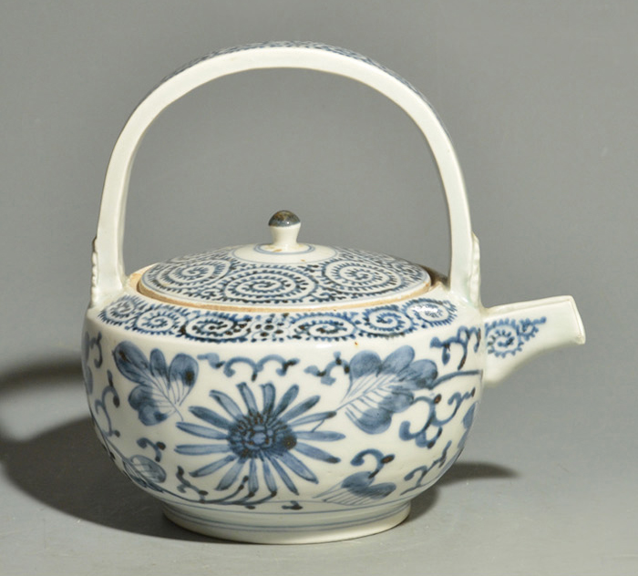 古伊万里 手付き水注 燗鍋 花に蛸唐草染付 共蓋 江戸後期 美品 | 古