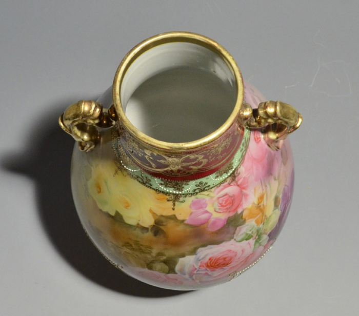 オールドノリタケ 金彩 バラ文 双耳 花瓶 名品1922～1935年頃 | 古美術