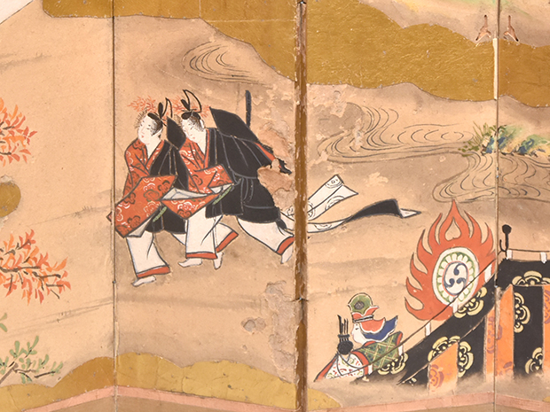 源氏絵 小屏風六曲一双 雛屏風 江戸後期 「紅葉賀・初音」 浅原革世氏