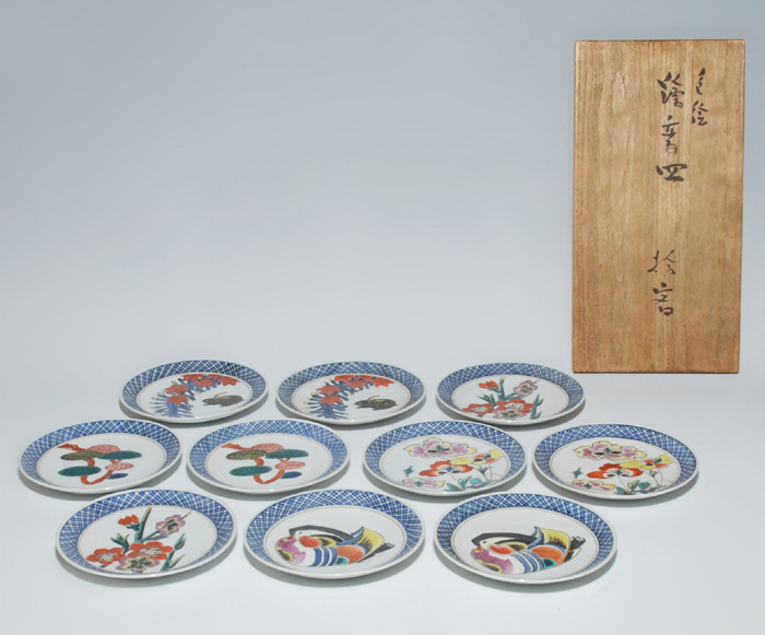 北出塔次郎(作) 金彩色絵 絵変り銘々皿 10枚 | 古美術ささき