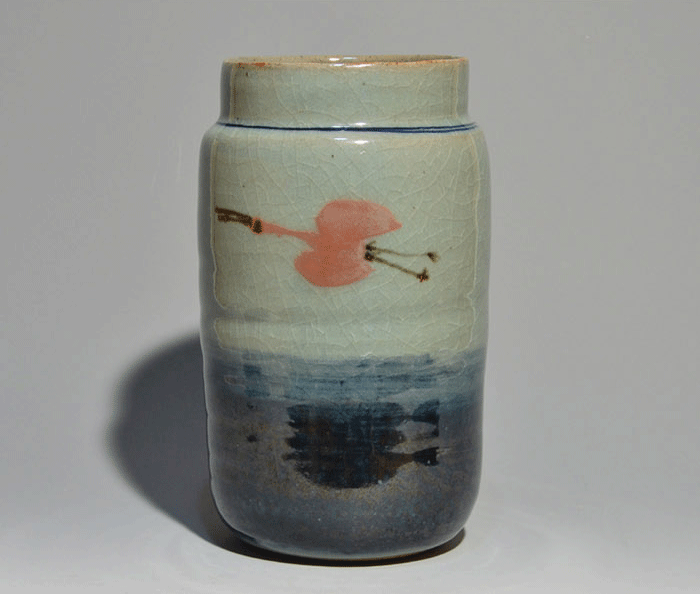 田村耕一(作) 青磁鷺絵壷 花瓶 共箱 未使用 人間国宝 和光取扱 | 古