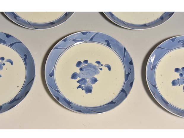 古伊万里（藍九谷様式）椿文中皿 5枚 江戸時代中期頃 | 古美術ささき