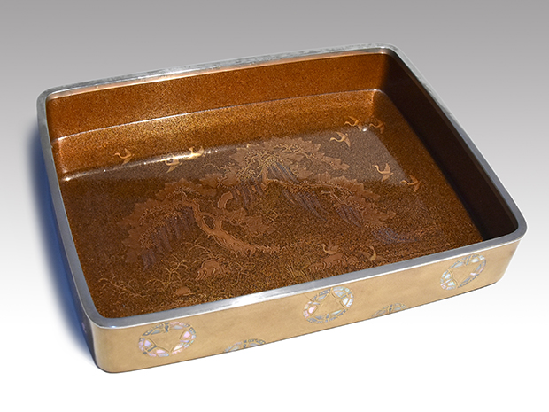 植松抱美 螺鈿蝶藤波蒔絵乱箱 「池の藤波」 共箱 香道具 名作 | 古美術