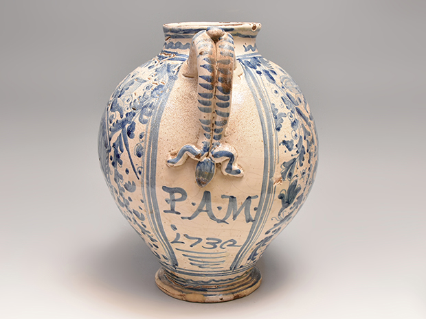 イタリア マジョリカ 18世紀 サボナ窯 藍絵 花文 ブロッカ 陶器 市川清