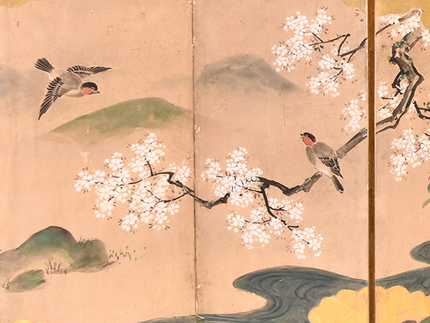 雛屏風 六曲一双 松竹梅に花鳥図 江戸末頃 | 古美術ささき