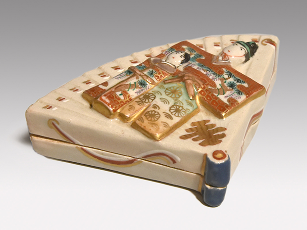 仁清意 扇面形立雛図香合 三代 真清水蔵六（作) 共箱 | 古美術ささき