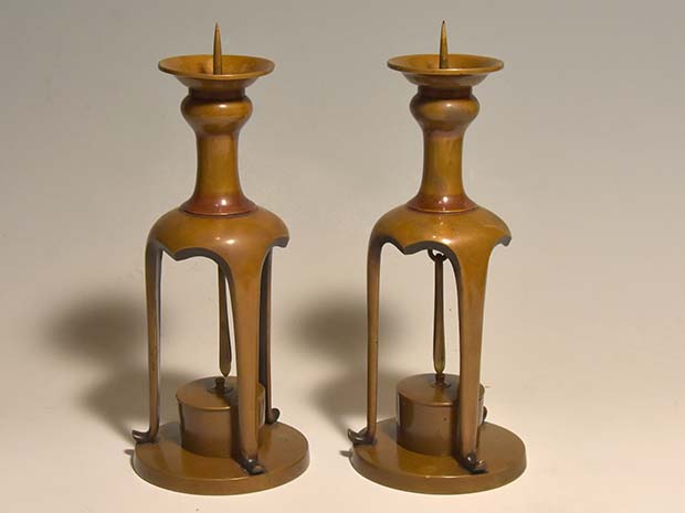 宣徳小燈 燭台一対(2台) 江戸時代 金屋五郎三郎(作) 共箱 | 古美術ささき