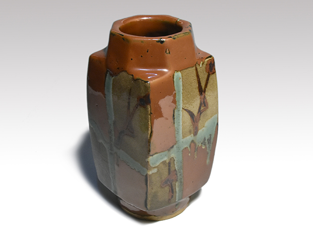 人間国宝 陶芸家 濱田庄司 浜田庄司 柿釉 トウキビ文 赤絵 徳利 共箱