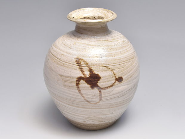 浜田庄司(作) 塩釉絵刷毛目花瓶 共箱 | 古美術ささき