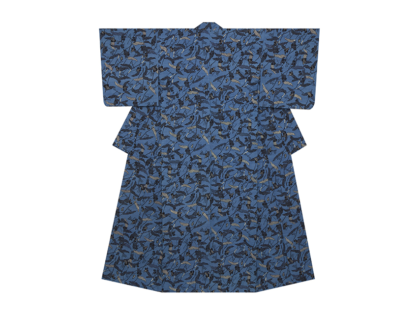 ツユクサの模様藍型染単衣着物(x95380RO) 着物紹介