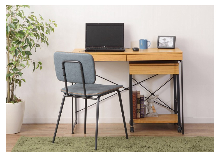 スチールx木目 引出し付きデスクの通販情報 - 家具通販のわくわく