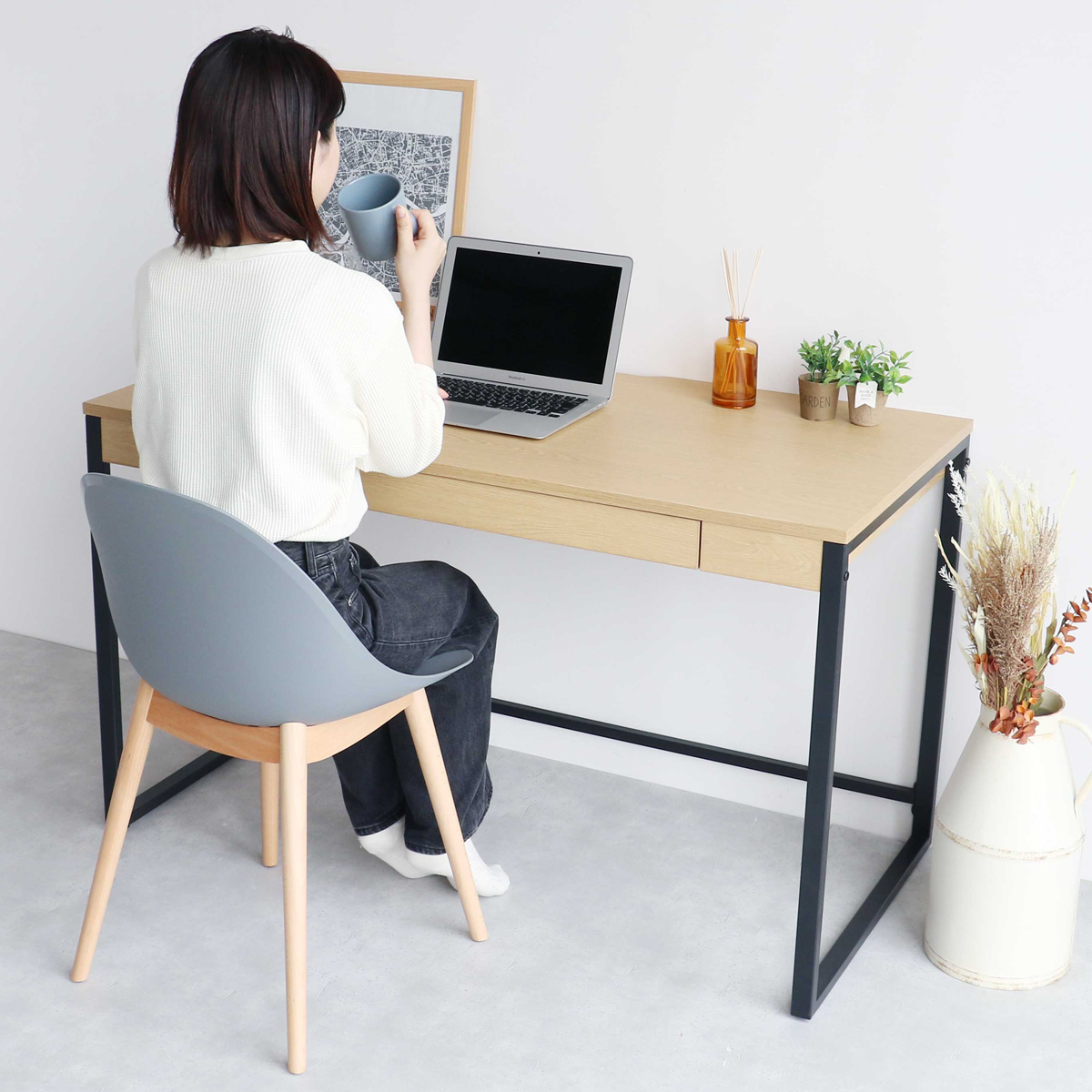 引出し付きシンプルデスク 幅1200 奥行600 高さ725 IB-OFT3758-NABK