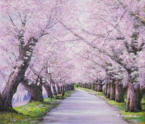 絵画 油絵 北上桜 （木村由記夫） 送料無料 【肉筆】【油絵】【桜絵