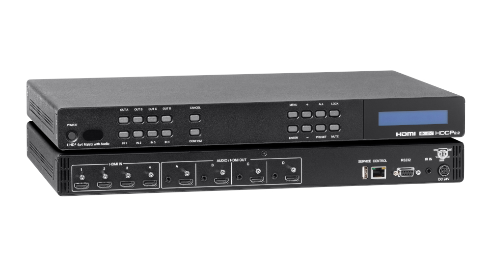 4x4 HDMI 2.0 Matrix Switcher with Audio outputs supporting 4K/60Hz