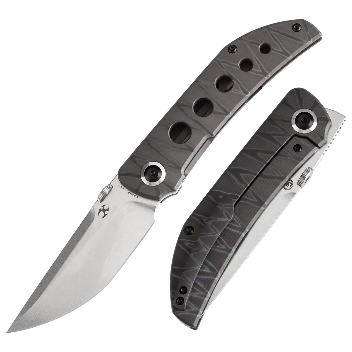 KANSEPT Tarkin Frame Lock Knife Tiger Stripe Flamed Titanium with