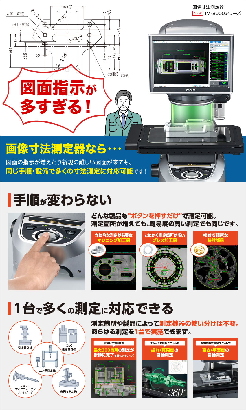 同じ手順・設備で多くの寸法測定に対応可能です！画像寸法測定器「IM