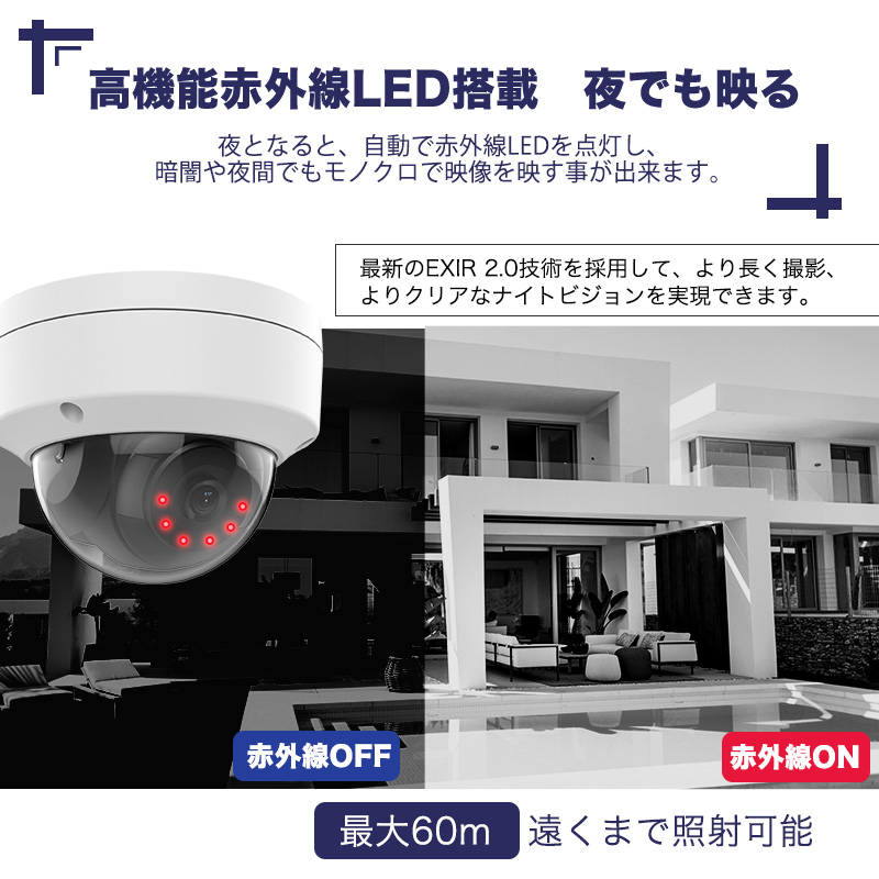 防犯カメラ 屋外 200万画素 光学レンズ搭載 IP66防塵防水 IPカメラ