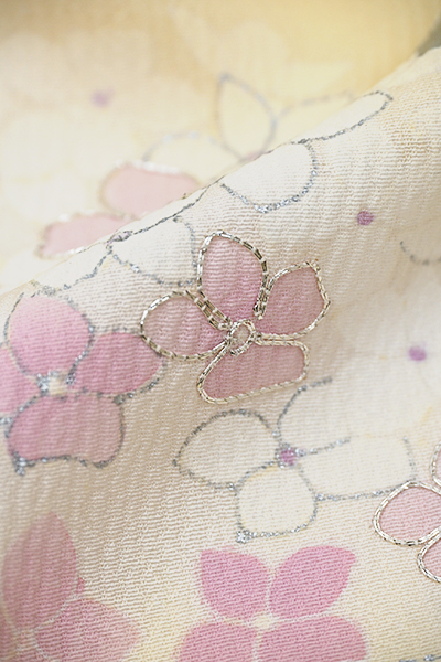 銀座【着物4486】単衣 訪問着 支子色 紫陽花の図（反端付） – 銀座