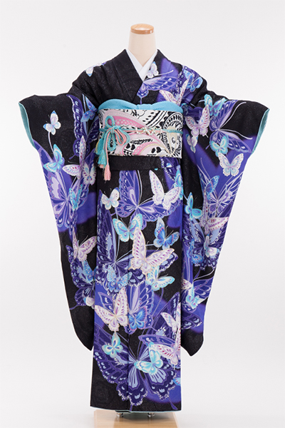 成人式 振袖 レンタル 140151-S モリハナエ 森英恵 黒 蝶蝶 W-724