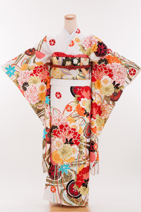 成人式 振袖 レンタル 140204-S 山本寛斎 白地 丸柄に花
