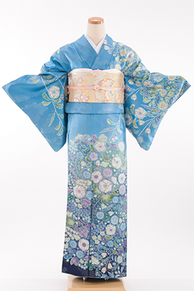 正絹 付下げ・訪問着レンタル 150062 水色 ラメ 辻が花