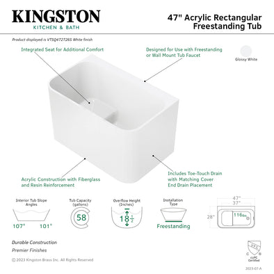 Kingston Sona VTSQ472726S - Aqua Eden 47-Inch Acrylic Rectangular Back