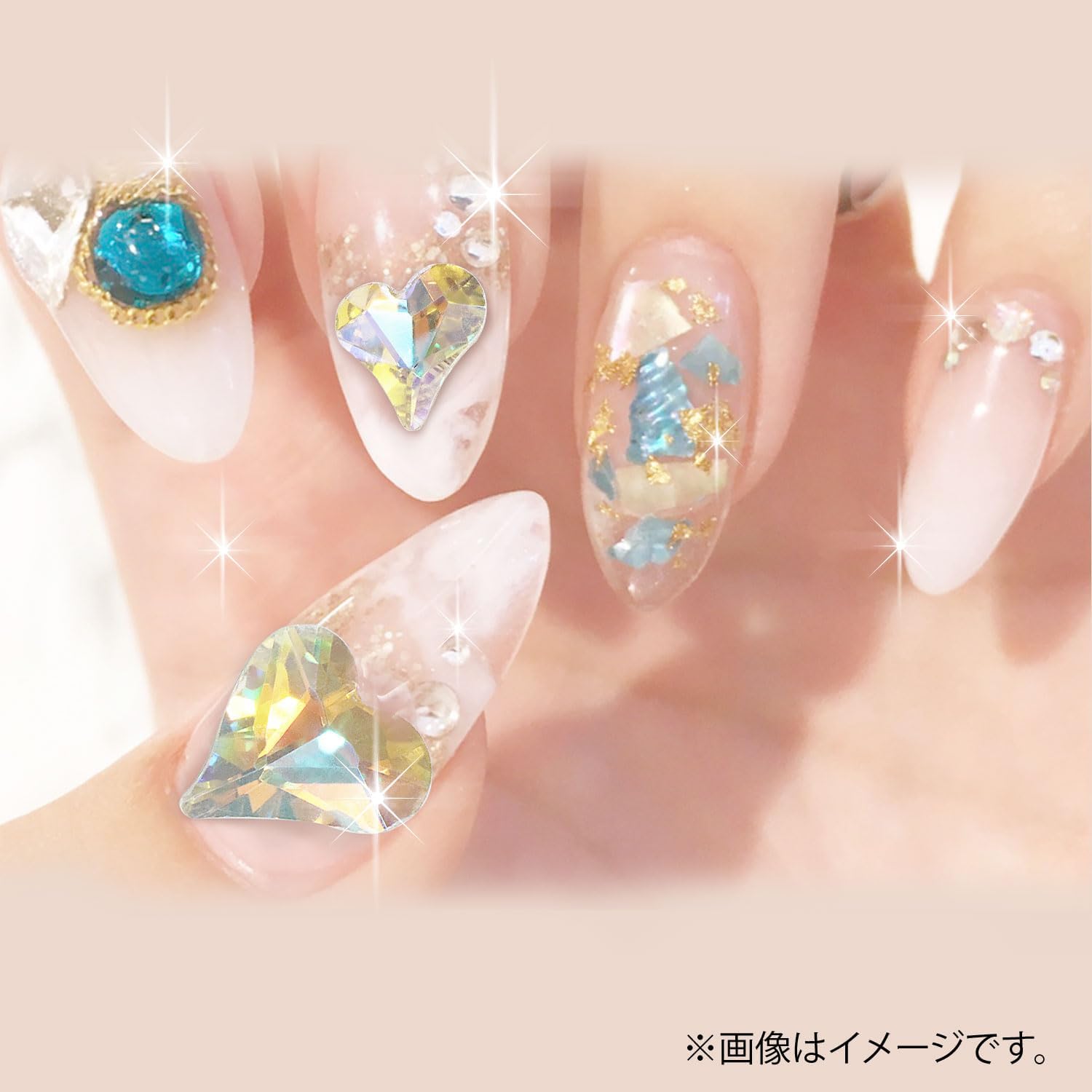 ネイルパーツ ハート 【オーロラクリスタル】 大・小サイズ 30個入り