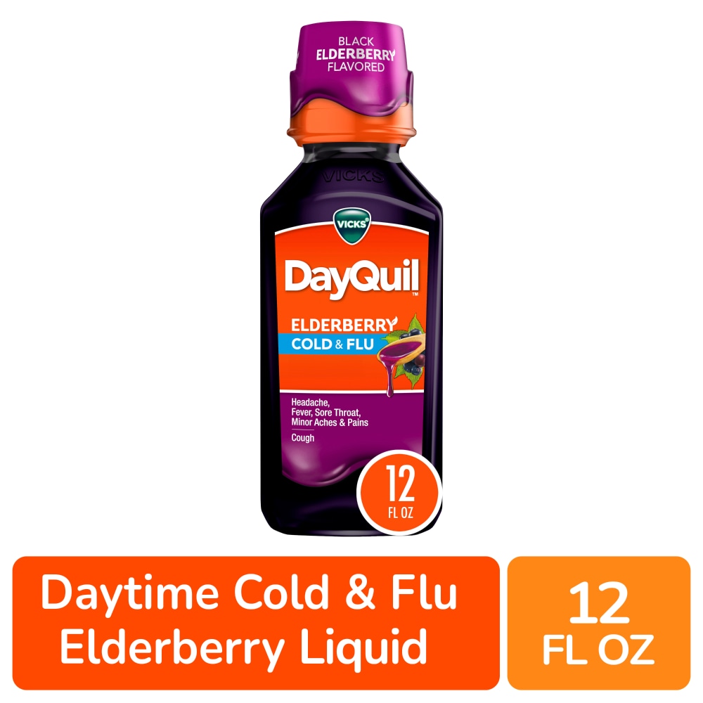 Vicks DayQuil Cold & Flu Relief Elderberry Liquid, 12 fl oz