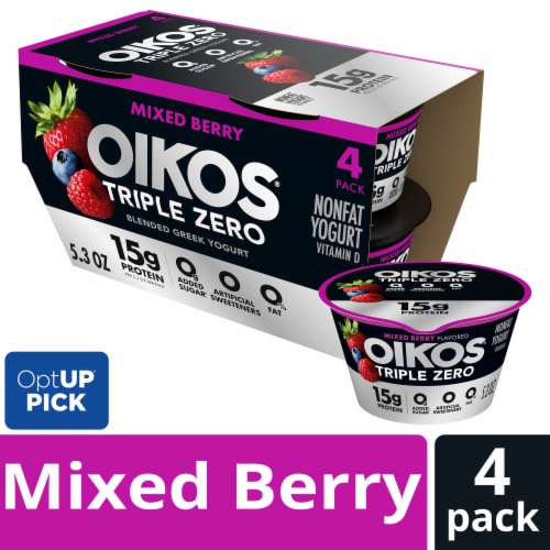 Oikos Triple Zero Mixed Berry High Protein Nonfat Greek Yogurt