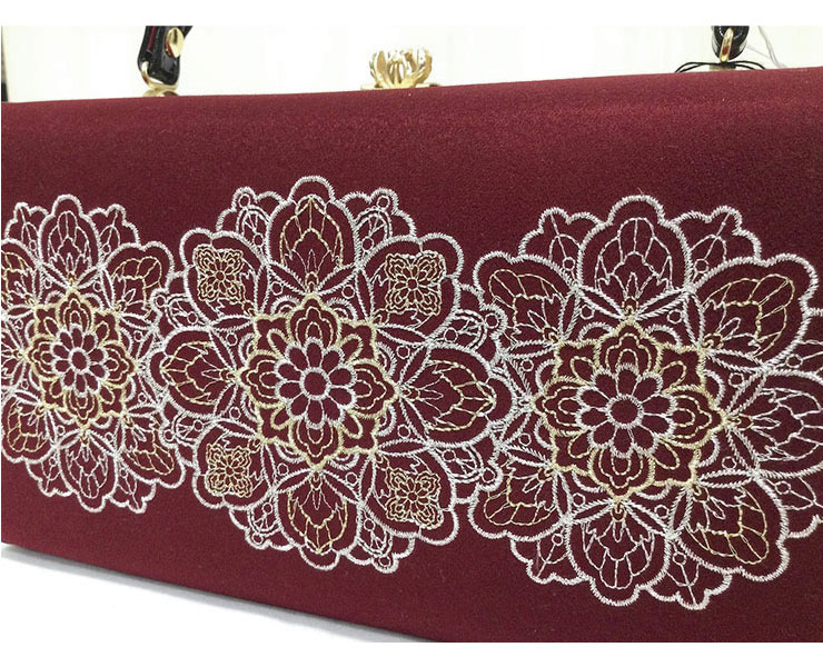 草履バッグセット フリーサイズ 赤 エンジ レース 刺繍 菊 振袖