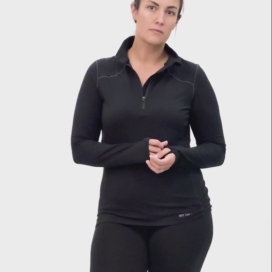 Women's Clima-Tek Zip-T Black: Women's Thermal Base Layer | Hot