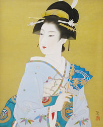 美品 掛け軸 日本画家 白鳥映雪筆「古城惜春」 桜 縁起物 美人画