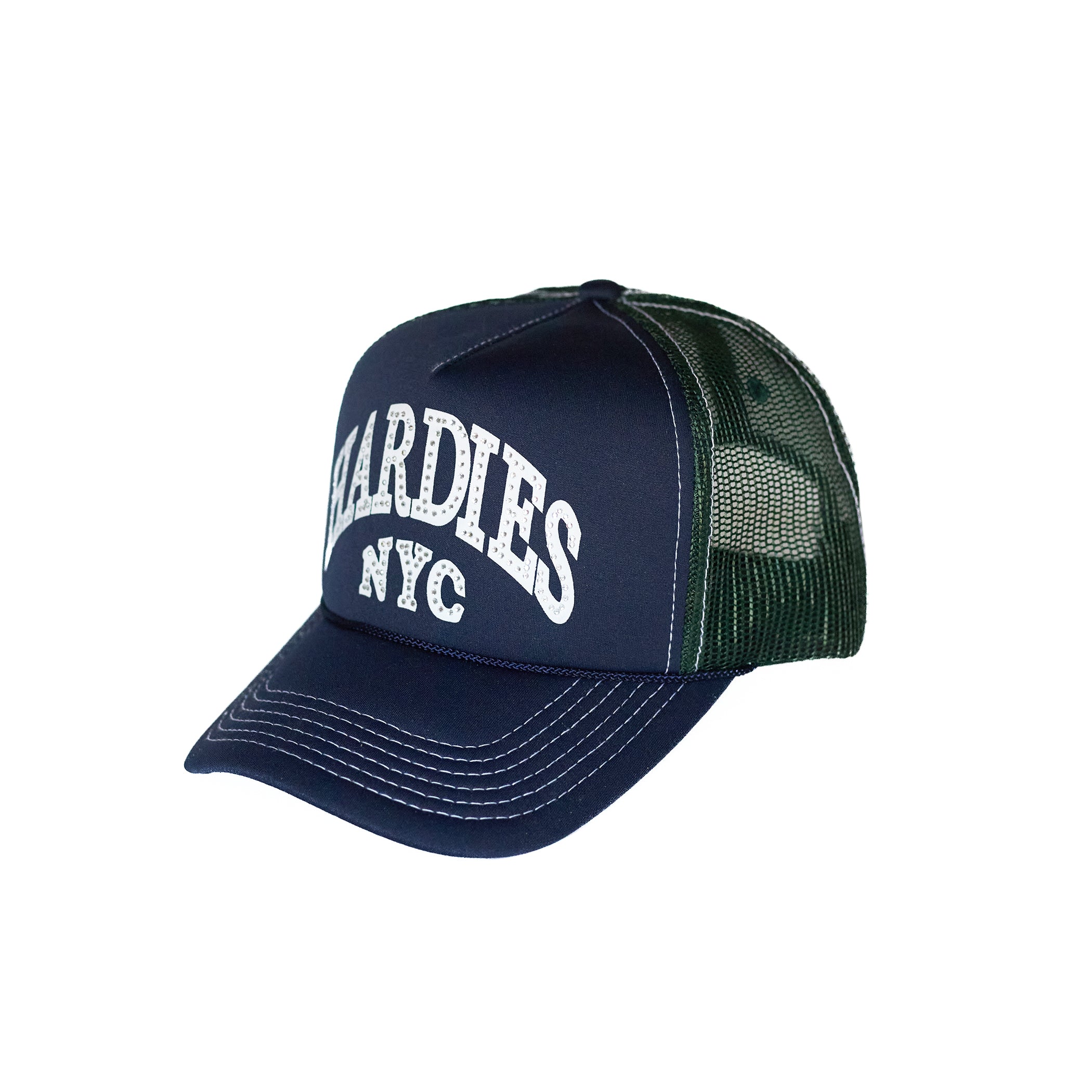 HARDIES NYC Rhinestone Pre Curve Trucker Hat - Navy Blue – Hardies