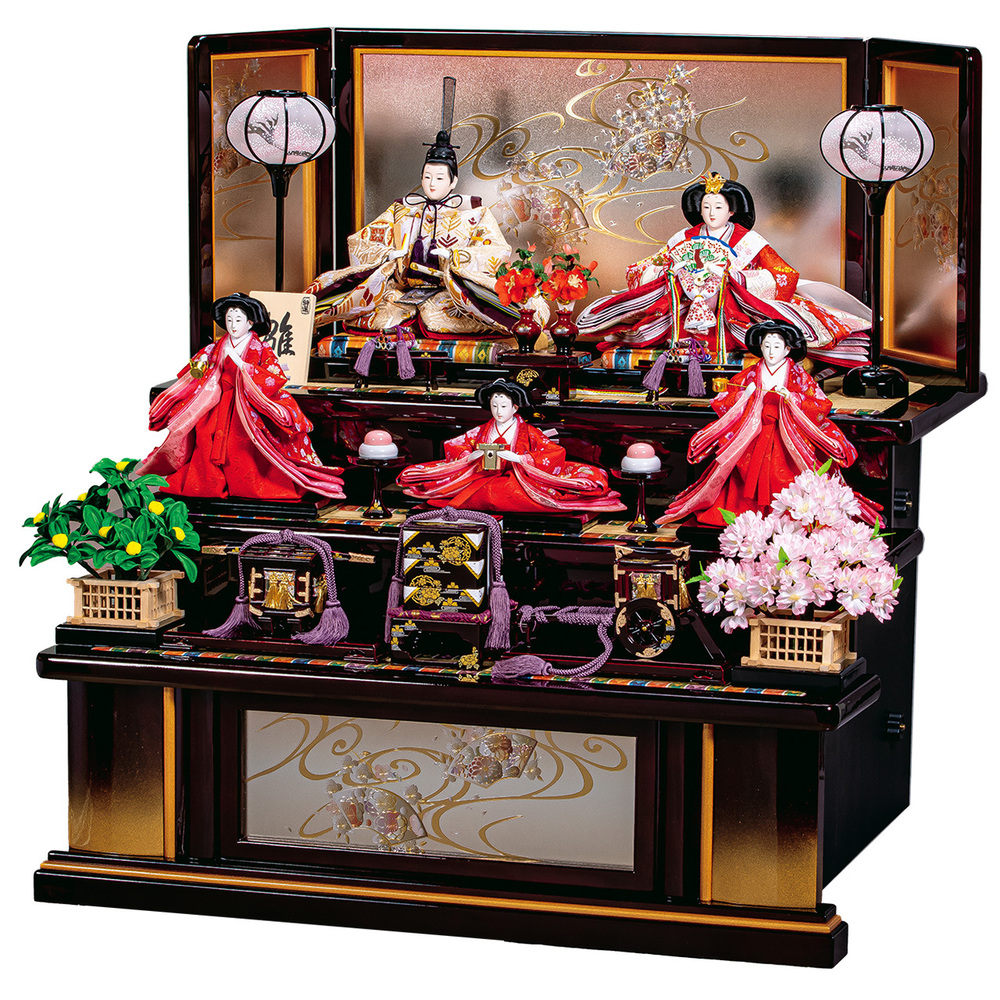 雛人形 三段 五人飾り【P80102】 豪華だけどコンパクトサイズの三段五