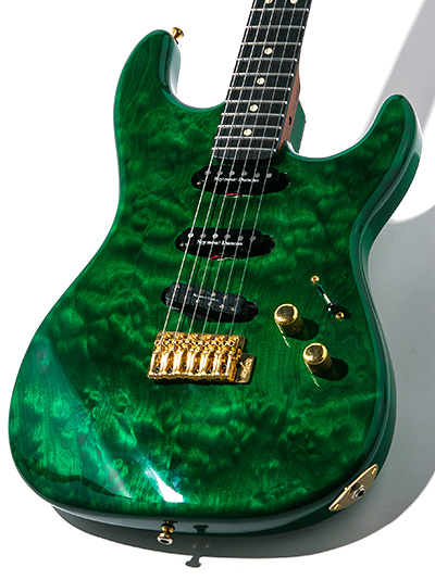 Warmoth Stratocaster Type Quilted Maple Top SSH Trans Green 中古